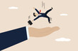 © Yunus - Business support, insurance to save economic crisis or security to protect loss concept, businessman falling from the sky into a gentle helping hand.