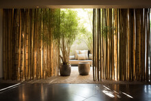 Vertical panels of bamboo are aligned perfectly to form a stylish and eco-friendly partition, offering privacy while connecting with nature
