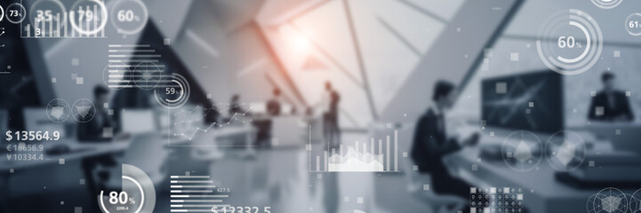 Aufkleber - Modern office and statistics data concept. Management strategy. Wide angle visual for banners or advertisements.