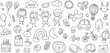 Vector hand-drawn kids doodle set. Drawings for children on white background. Children, baby, school related design elements set.	