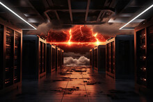  A Modern Data Center Stands Under A Menacing Digital Cloud, Symbolizing The Ever-present Threat Of A Ransomware Intrusion
