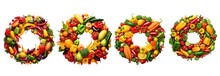 Vegetable Wreath Adorned With Tropical Fruits And Vegetables Like Peppers, Mangoes, And Bananas Isolated On Transparent Backgrounds . Generative AI