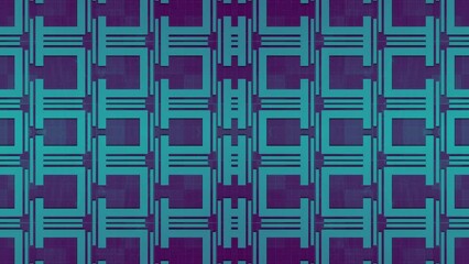 Leinwandbilder - Symmetrical pattern of multiple geometric shapes with blue-violet gradient. 3d rendering abstract background. Digital seamless loop animation. 4K, Ultra HD resolution