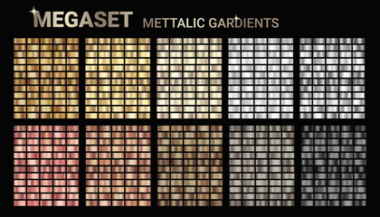 silver metal gradients vector set. gold, bronze metallic gradients. collection of golden, chrome met