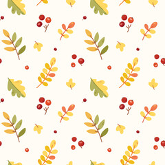 Wall Mural - cute vector botanical background with leaves and berries