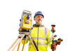 © Iryna - Isolated Surveyor builder site engineer with theodolite total station  on white background