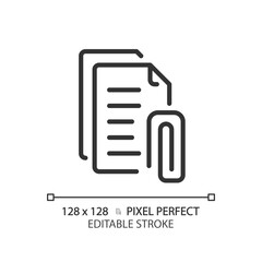 Sticker - 2D pixel perfect editable black attachment simple icon, isolated vector, thin line document illustration.