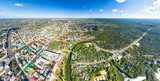 Fototapeta Miasto - Tambov, Russia. Panorama of the city from the air in summer. Clear weather with clouds. Aerial view