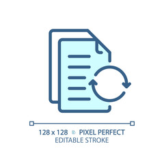 Sticker - 2D pixel perfect editable blue document icon, isolated vector, thin line illustration.