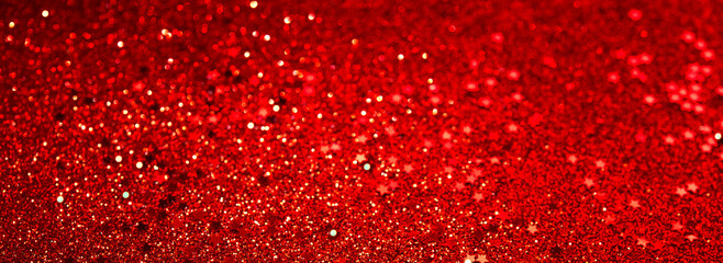 Poster - Red glitter confetti abstract red background, luxury Christmas backdrop with red stars. Brilliant colored sequins. Holiday greeting card.	