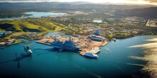 Helicopter Overview Of Pearl Harbor With Arizona Memorial And Mighty Mo Missouri Ship