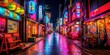 Japanese colourful Neon sign Tokyo city Shinjuku street Entertainment nightlife