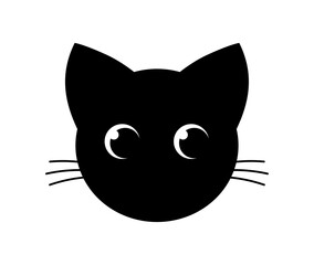 Wall Mural - cute black cat head face icon isolated on white background.