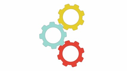 Poster - Rotating gears line 2D object animation. Engine cogs in motion flat color cartoon 4K video, alpha channel. Industrial machine parts. Industry progress. Cogwheels animated item on white background
