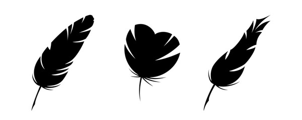 Wall Mural - Feathers black icons collection. Hand drawn sihluettes isolated on white background.