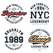 New York, Brooklyn t-shirt design collection. T-shirt print design in American college style. Athletic typography for tee shirt print in university and college style. Vector
