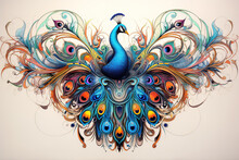 Image Of Peacock With Beautiful Patterns And Colors., Bird, Wildlife Animals., Generative AI, Illustration.