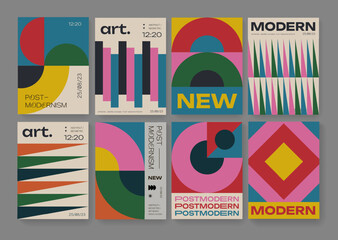 Aufkleber - Set Of Cool Postmodern Covers. Collection of Abstract Geometric Posters. Bauhaus Shape Illustration. Trendy Retro Backdrop.
