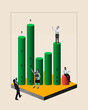 © master1305 - Business people working with financial graphs, analytics, data. Economics and progress. Enterprise growth. Contemporary art collage. Concept of business, office, innovations, teamwork, progress