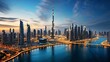 Panoramic View of the Stunning Dubai City Center Skyline Featuring Luxury Skyscrapers and Modern Architecture, United Arab Emirates
