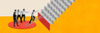 © master1305 - Overcoming difficult path, difficulties and fears. Man walking upwards stairs while people talking about him. Contemporary art collage. Concept of business, office, innovations, challenges