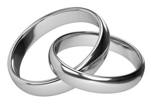 Illustration Of Two Wedding Silver Rings Isolated On Transparent Png Background. Unity And Love Concepts