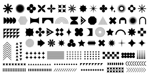 Wall Mural - brutalism abstract geometric shapes. vector set of retro y2k minimal graphic icons, logos, design el