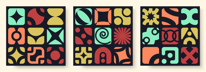 Wall Mural - abstract geometric shape poster or square banner set. bauhaus, brutalism, swiss style graphic elemen
