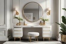 Interior Of A Luxury Dressing Table With Rounded Mirror
