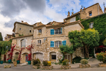 Sticker - Old stone houses on a street in medieval Saint Paul de Vence, South of France