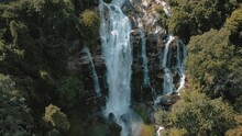 Drone Video Of Wachirathan Waterfall In Chiang Mai, Doi Inthanon, Thailand Asia