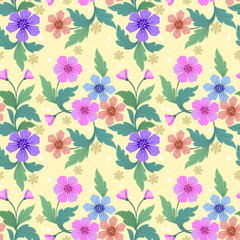  Colorful hand draw flowers seamless pattern. Can be used for fabric textile wallpaper.