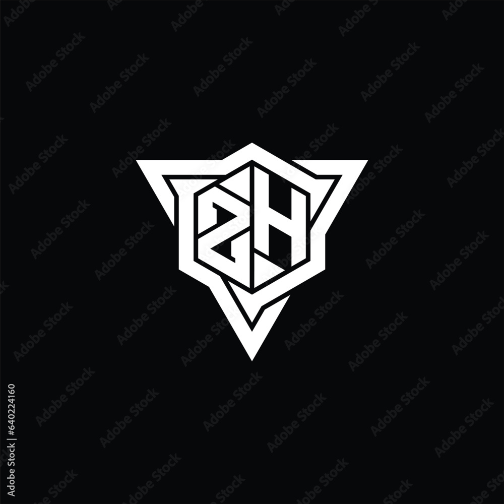 ZH Logo monogram hexagon shape with triangle outline sharp slice style ...