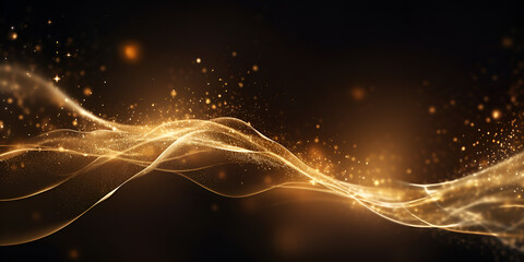 Golden Wave, Gold Smoke Background, Blurred gold glow particle abstract background, Gold waves on a black background, generative Ai

