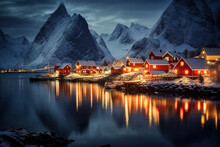Night Scene Of Lofoten, Norway In The Winter Period
