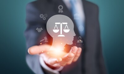 Business ethics concept.  Businessman hold infographic