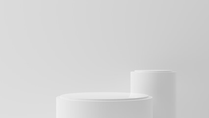 Poster - White 3d rendering or mockup cylinder podium for branding, packaging and cosmetic product presentation. Minimal geometric shapes. Stage showcase on pedestal 3d white studio premium background