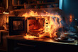 © Michael - Burning microwave in the house due to a short circuit and damaged wiring
