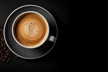 Cup Of Coffee On Black Background Top View Generative Ai