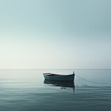 Boat on a calm lake with reflections