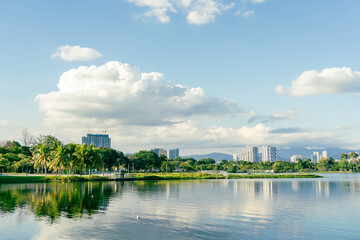 Wall Mural - Taman Tasik Titiwangsa park lake view in Kuala Lumpur, Malaysia