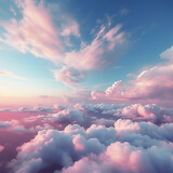 Fototapeta Niebo - Aerial view of beautiful cloudscape above clouds at sunset. 3d illustration.Generative AI