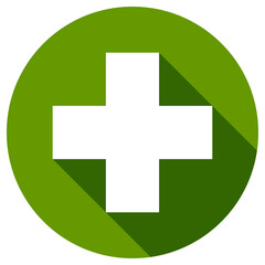 Poster - Green plus sign.  icon. Cross symbol of safety guidance.