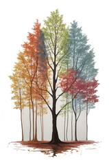Poster - Trees colors in a contemporary art on transparent background