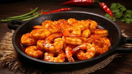 Wall Mural - A delicious plate of spicy prawns