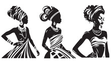 African Women, Vector Decoration, Black Illustration Silhouette Laser Cutting