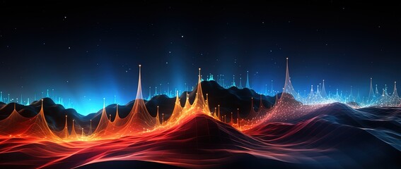 Wall Mural - Sound waves oscillating with the glow of light, abstract technology background....