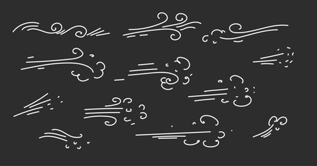 Doodle wind line sketch set. Hand drawn vector illustration.