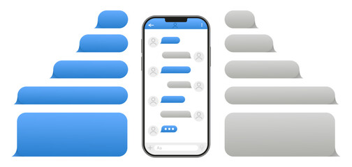Poster - Smartphone chatting sms bubbles template. Put your text in the message cloud. Make up dialogues using sample bubbles. Vector illustration