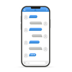 Poster - Realistic mobile phone with messaging interface. Space for text and dialogue. Chat box message bubbles vector icon template. Messages for messenger chat for website. Vector illustration